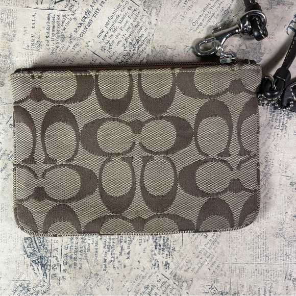 Coach Signature Logo Mini Wristlet in Brown Canvas and Leather - Picture 3 of 9